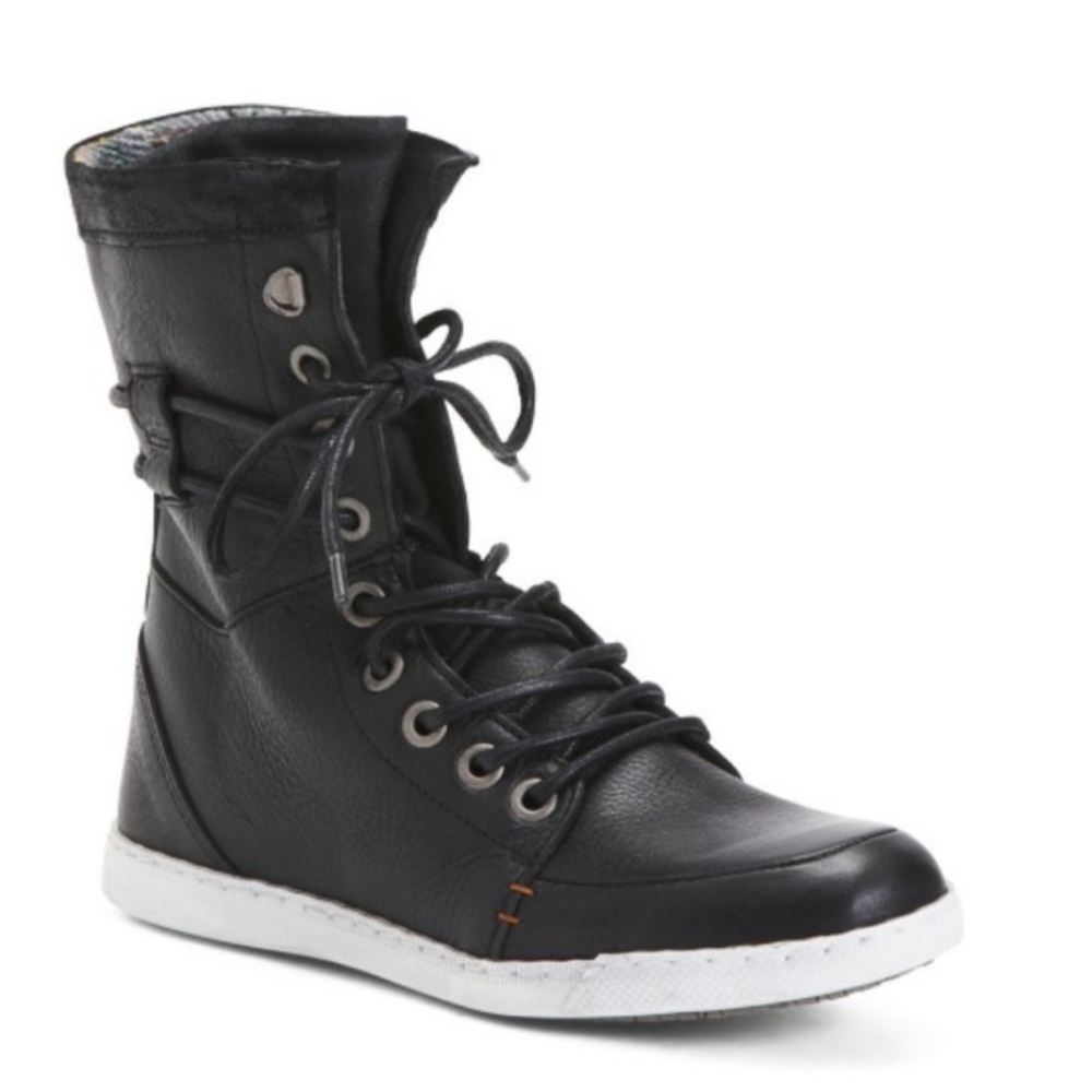 ISO PIURE Black Leather Mid Length Lace Up Booties sz 40 or 41